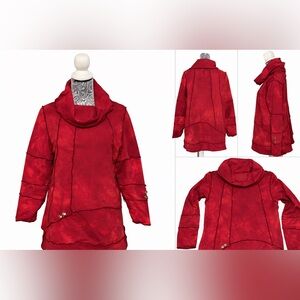 Neon Buddha Red Tie Dye Cowl Neck Tunic Sweatshirt Medium Boho Asymmetrical